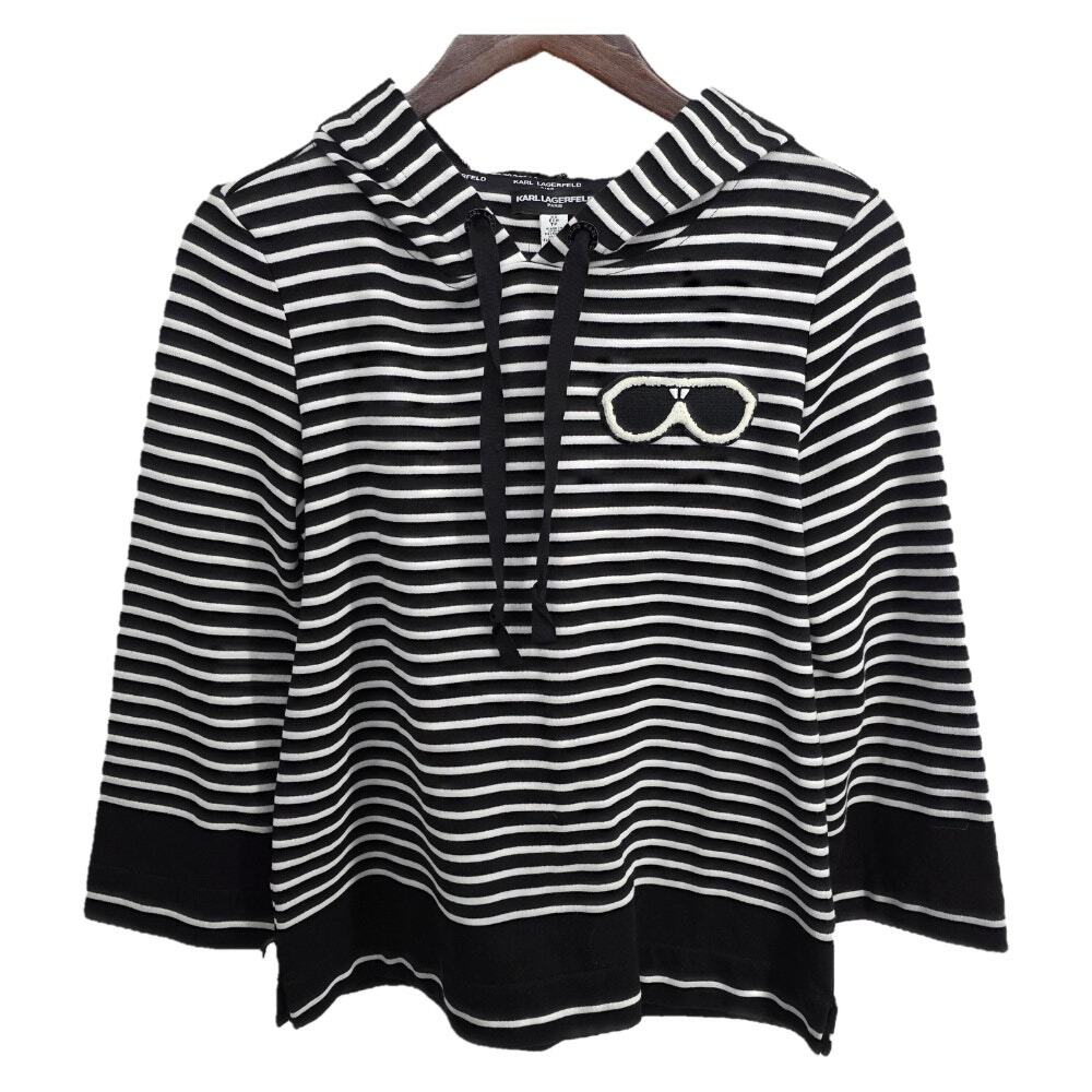 Karl Lagerfeld Stripe Glasses Hoodie Size XS